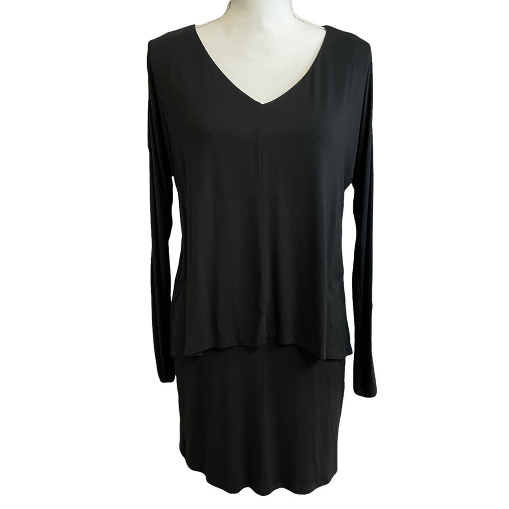 White House Black Market Double Layer Black Tunic with Open Arm Detail. Sz Small